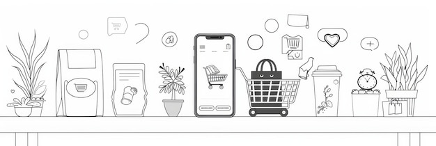 Online Shopping Illustration Illustration of online shopping with a smartphone shopping cart and