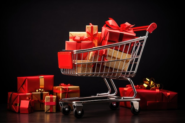 Online shopping presents filled cart Black Friday and Cyber Monday