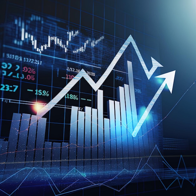 Online stock market company concept in two dimensions