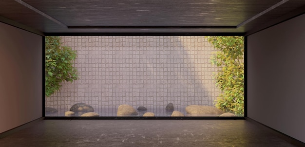 Open air Japanese room Pond and zen garden The floor and walls are made of wood Japanese garden