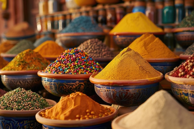 Open Air Spice Bazaar with Bowls Full of Colorful Condiments