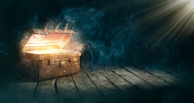 Open an ancient treasure chest that radiated light in the darkness.