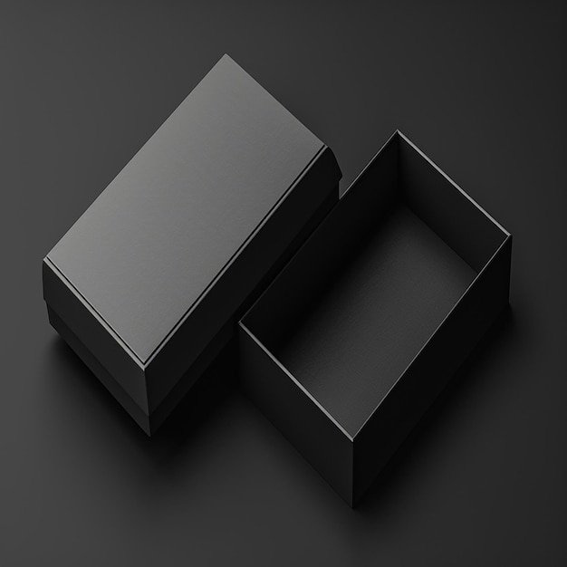 Open Black Box with Lid on Dark Background for Packaging Design Presentation