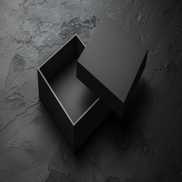 Open Black Box with Lid on Dark Background for Packaging Design Presentation