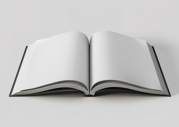 Open blank book with unfolded white pages illuminated by natural light for concepts of knowledge learning and imagination