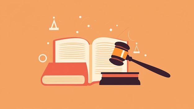 An open book and a gavel on an orange background