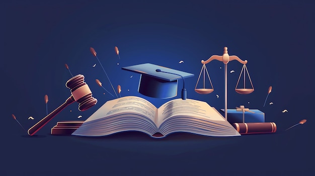 Photo open book law and graduation cap symbolic illustration