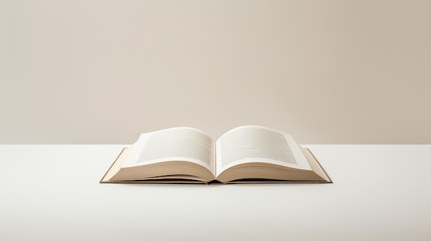 an open book on a table with a white background.