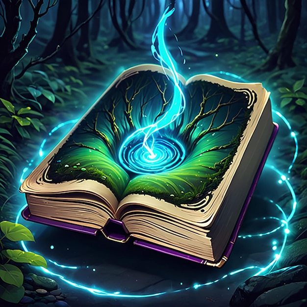 an open book with a blue circle on the top and a green arrow pointing to the right