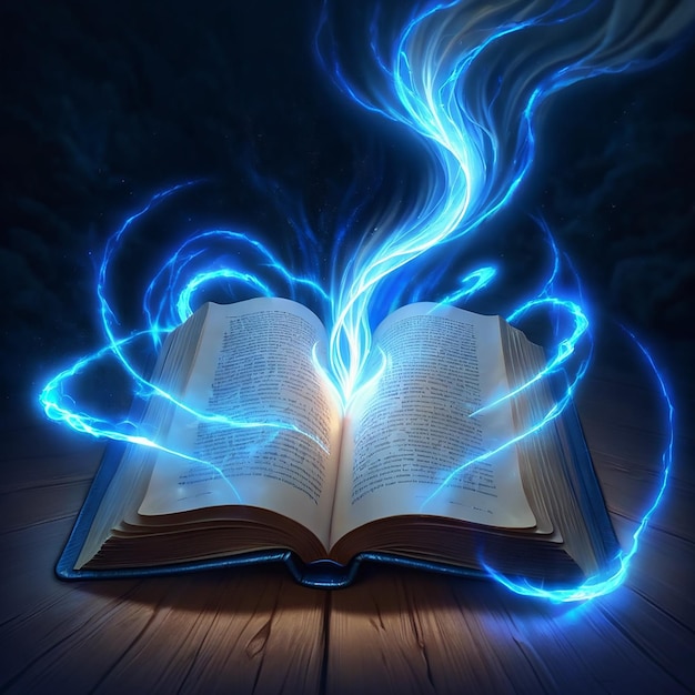 Photo an open book with a blue light on the top of it