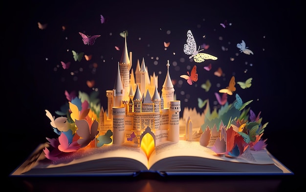 Open book with a fantasy world popping out World book day