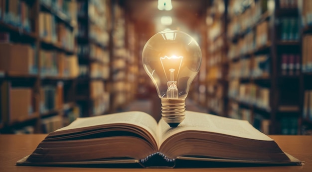 Open Book with Illuminated Light Bulb Symbolizing Knowledge and Creativity a Conceptual Illustration