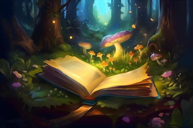 An open book with a magical world in a fairy forest Generative AI 2