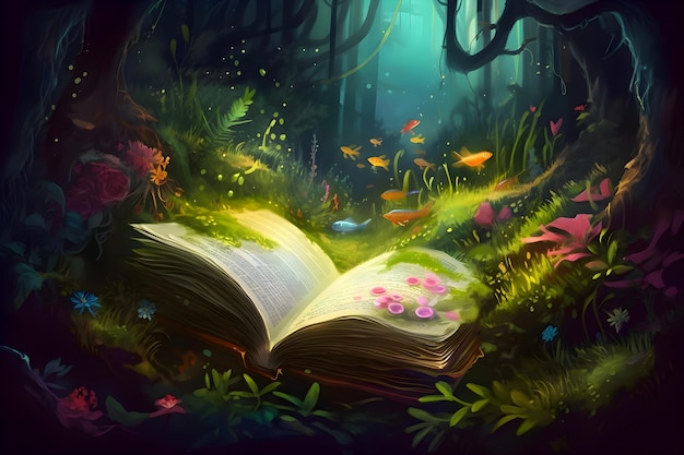 An open book with a magical world in a fairy forest Generative AI 4