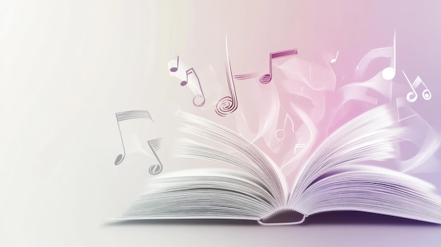 Photo open book with musical notes