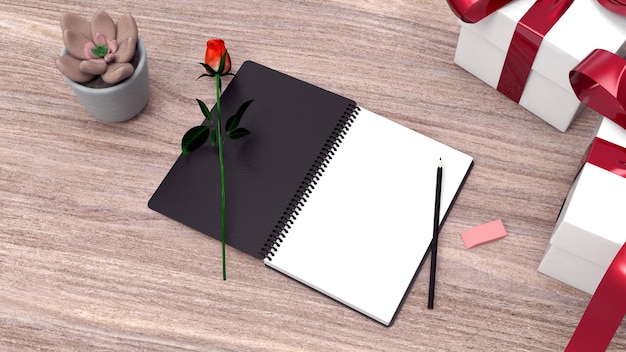 open book with pencil and rose picture background