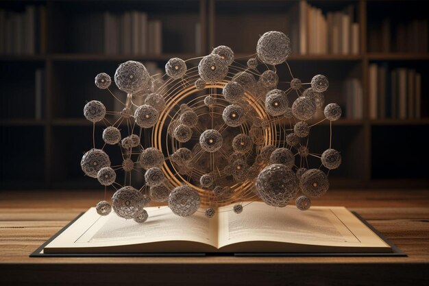 Photo open book with science diagrams