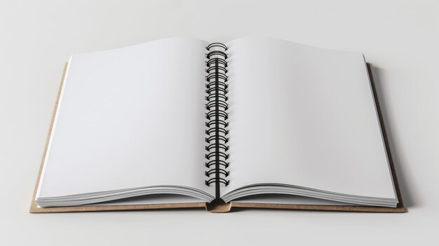 an open book with a spiral bound notebook on a shelf