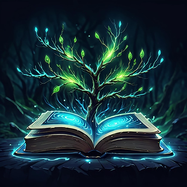 an open book with a tree on the top and the title  the title  on the bottom