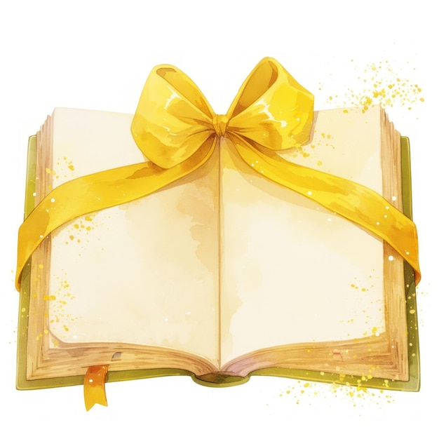 Photo open book with yellow ribbon