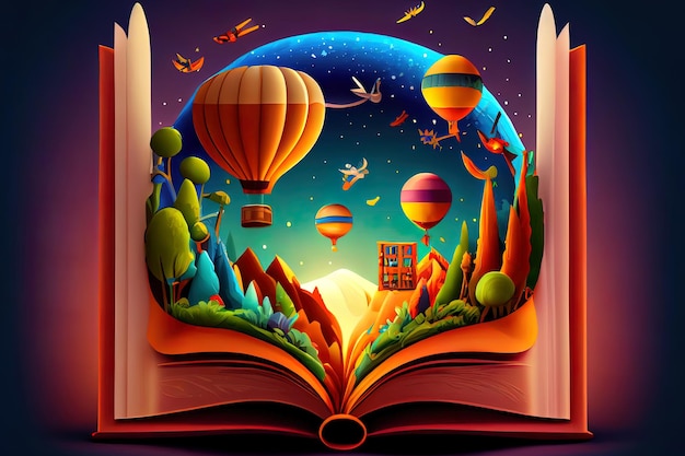 Open book world inside Imagination fantasy magic in literature concept Generative Ai