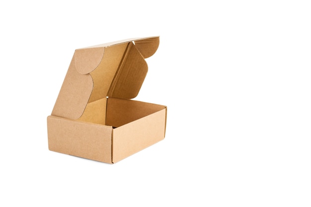 An open cardboard box isolated on a white background