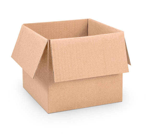 Open cardboard box on isolated white surface