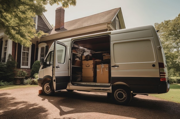 Open cargo van with cardboard boxes moving concept Generative AI