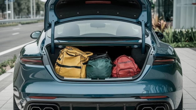 Photo open clean trunk of car back view rear view car with open trunk headlight bumper