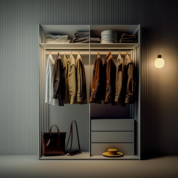 An open closet with clothes hanging on it Generative AI