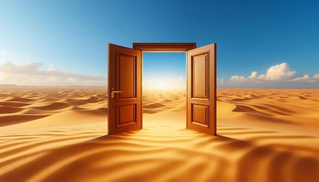 Open Door in Desert Landscape Symbolizing New Beginnings