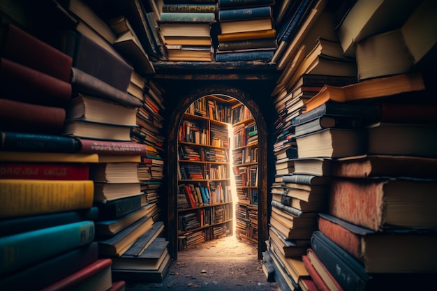 An open door to room full of books Generative AI