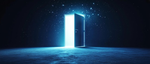 Open Doorway to Hope and Mystery Blue Glowing Light 3D Render