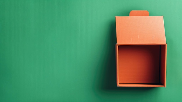 An open empty orange box on a green background