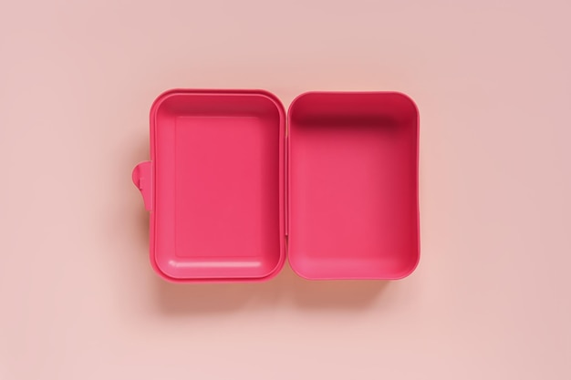 open empty pink lunch box top view