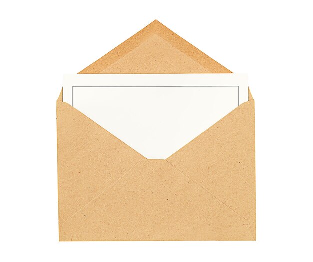 open envelope with an empty invitation form letters isolated on a white background