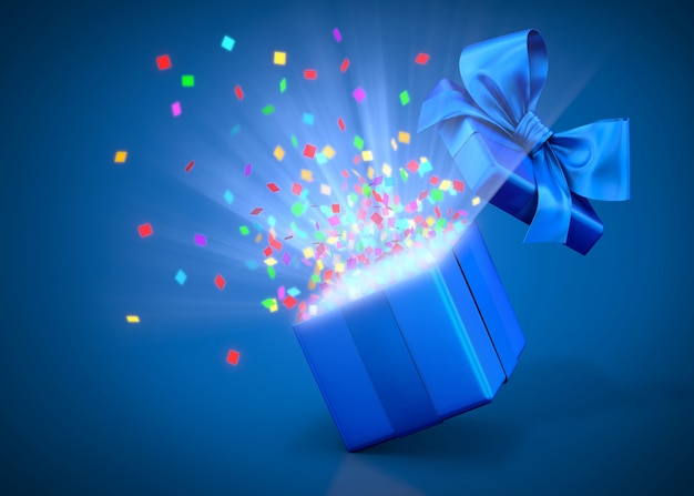 Open Gift box or present with confetti