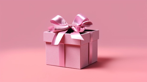 Open gift box with ribbon isolated on pink background Generative AI