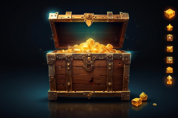 Photo open and glowing treasure chest 3d vector suitable for element design and game elements