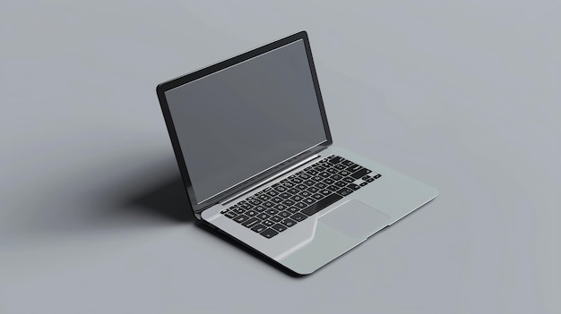 Open laptop with blank screen on a gray background