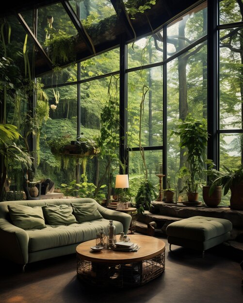 Photo open living room surrounded green