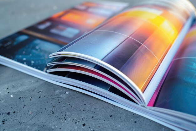 Photo an open magazine resting on a table suitable for various design projects