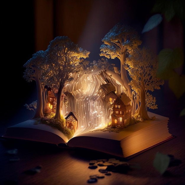 An open magic book with fairy tales