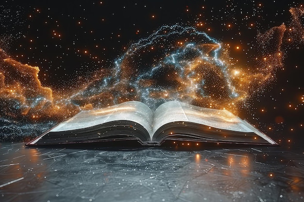 Open magic book with glowing pages