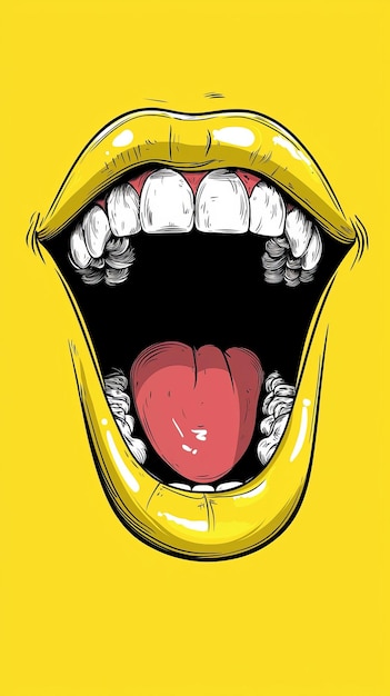 Photo open mouth with yellow lips and tongue