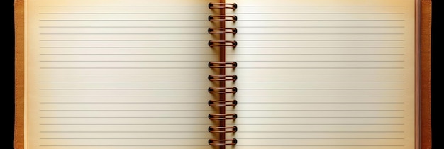 Photo open notebook with blank lined pages and spiral binding providing copy space for design or text