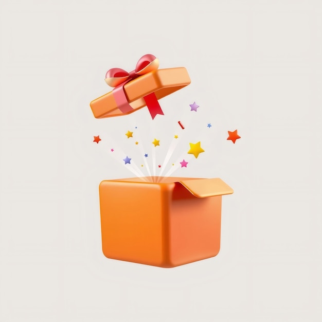 Open Orange Gift Box With Star Confetti