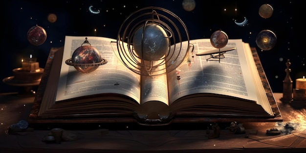 Open pages of old magic book Astrology zodiac esoteric concept Generative AI