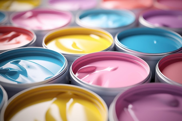 Open paint cans with pastel paint AI generated