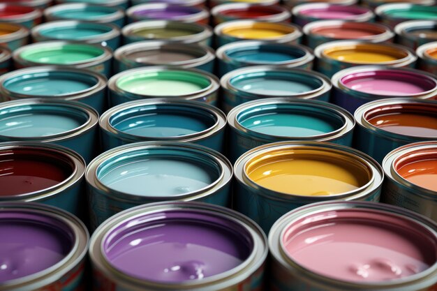 Open paint cans with pastel paint AI generated